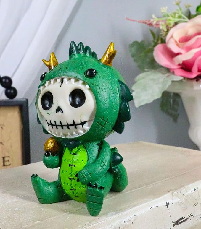 Ebros Furrybones Tatsu Dragon Figurine Small 3.25" Furry Bones Skeleton Monster Collectible Decor Statue Gothic DOD Fantasy Dragons Drakes Wyrmlings Themed Skulls Skeletons Decorative Sculpture