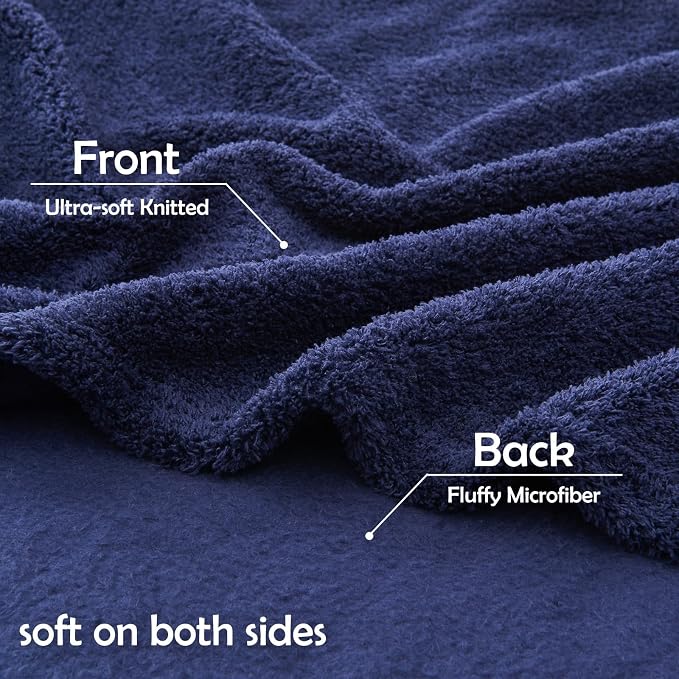 NEWCOSPLAY Knitted Throw Blanket for Couch Sofa Bed, Dark Navy, 90"x90" | Super Soft Plush, Fuzzy Fluffy Microfiber, Lightweight Cozy Blanket for Room Decor, All Season Use