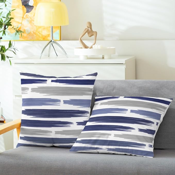 CaliTime Throw Pillow Cases Pack of 2 Cozy Fleece Abstract Geometric Texture Decorative Cushion Covers for Couch Bed Sofa Farmhouse Decoration 18 X 18 Inches Navy Blue