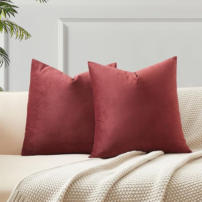 JUSPURBET Decorative Velvet Throw Pillow Covers 18x18 Set of 2,Dark Red