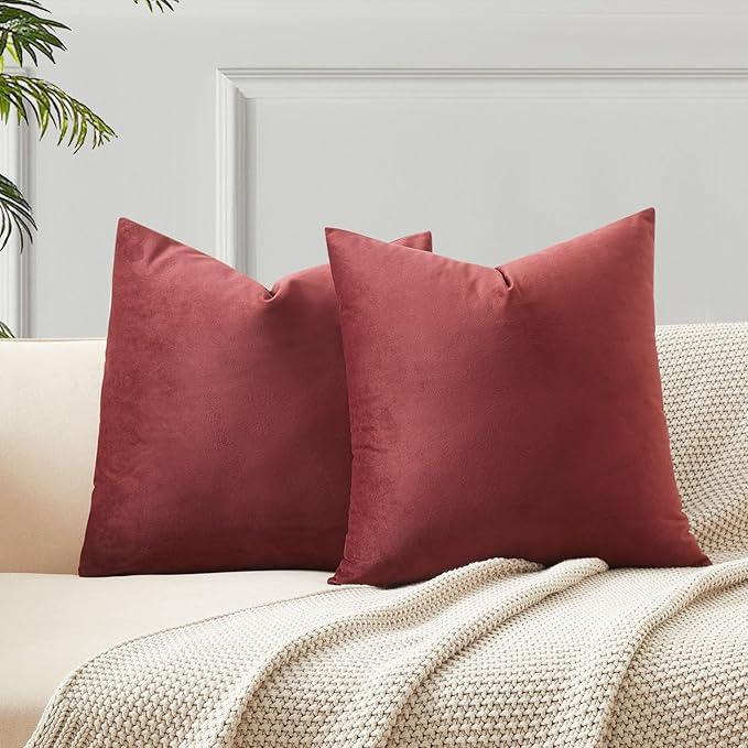 JUSPURBET 22x22 Decorative Velvet Throw Pillow Covers Set of 2,Dark red