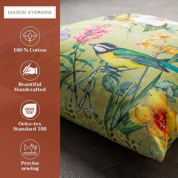 Maison d' Hermine Throw Pillow Covers 100% Cotton (20" x 20" - Pack of 1)