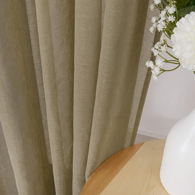 Tollpiz Sheer Tier Curtains Kitchen Linen Textured Half Curtain Sheers Light Filtering Rod Pocket Voile Bathroom Short Curtains for Farmhouse, 25 x 30 inches Long, Taos Taupe, Set of 2 Panels