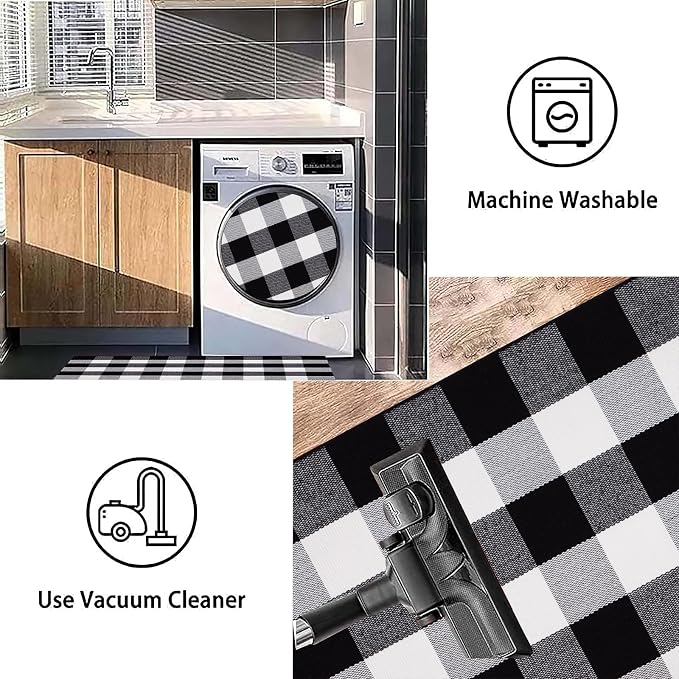 Black and White Outdoor Rug 3'x5'Buffalo Plaid Checkered Front Porch Rug Machine Washable Farmhouse Front Door Mat Outdoor for Front Hello Welcome Mat,Bedroom,Entryway,Patio