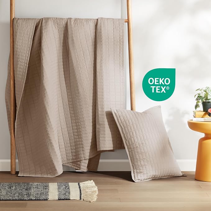 Comfort Spaces Kienna Twin Quilt Bedding Set 2 Piece, 66"x 90" Taupe | Soft Cozy Lightweight Summer Twin XL Coverlet for College Dorm, Quilted Extra Layer, Modern Casual Bedroom Decor, OEKO-TEX