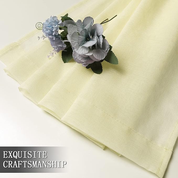Tollpiz Short Sheer Curtain Living Room Linen Textured Curtains Sheer Light Filtering Voile Rod Pocket Curtain for Bedroom, 38 x 54 inches Long, Transparent Yellow, Set of 2 Panels