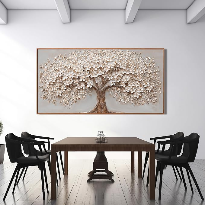 Canvas Wall Art Decor Prints Oversized Wall Art Pictures for Living Room Tree of Life Wall Art Decor Canvas Art Wall Decor Modern Large White Wall Art Prints Framed Artwork for Walls Bedroom Office Decor 29" X 58"