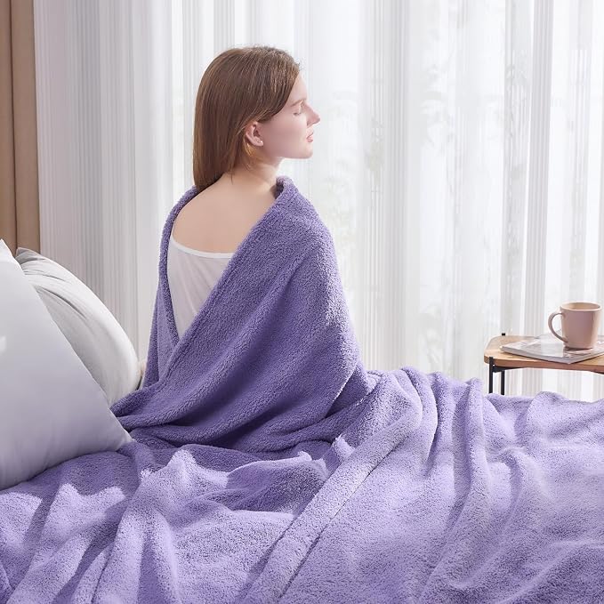 NEWCOSPLAY Knitted Throw Blanket for Couch Sofa Bed, Lavender, 90"x110" | Super Soft Plush, Fuzzy Fluffy Microfiber, Lightweight Cozy Blanket for Room Decor, All Season Use