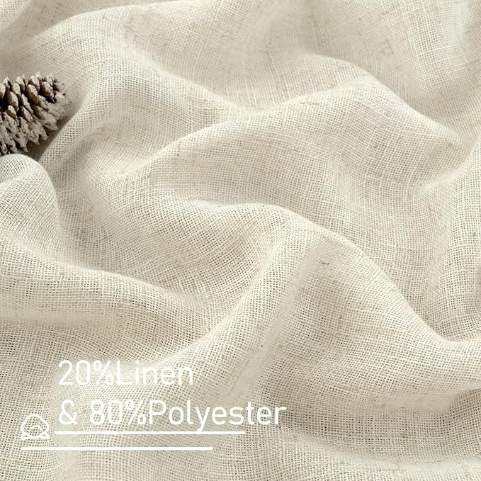 80 Inches Long Natural Linen Curtains for Living Room 2 Panels Set | Light Filtering, Sheer Bedroom Curtains, Faux Linen Textured, Boho, Panels for Farmhouse, Porch, Bronze Grommet, 52 x 80 Inch