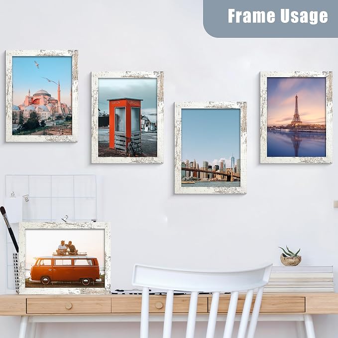 BESCRCL 8x10 Picture Frame Engineered Wood Set of 6, Distressed White Wooden Frame 8 x 10 for Wall or Tabletop