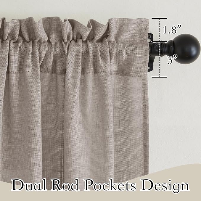 RYB HOME Linen Semi Sheer Curtains for Living Room, Light Filtering Half Privacy Window Curtains & Drapes for Bedroom, 2 Panels, Birch Brown, 52" W x 72" L