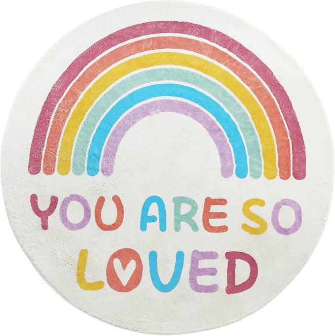 Topotdor Rainbow Area Rug,Machine Washable Boho Rug,47" Round | Colorful Reading Corner Rugs Ideal for Bedrooms,Classrooms