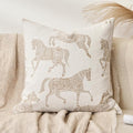 Equestrian Style Throw Pillow Cushion Cover 22x22 inch, Double Sided Beige Horse Pattern Chenille Jacquard Embroidered Pillow Covers for Sofa Couch Bed Living Room Bedroom