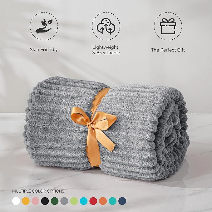 BEDELITE 3D Ribbed Jacquard Grey Fleece Throw Blanket for Couch, 50x60 Inch | Soft Warm Decorative Fluffy Blanket, Cozy Plush Lightweight Fuzzy Throw Blanket for Bed Sofa Home Room Decor, Gift for Women