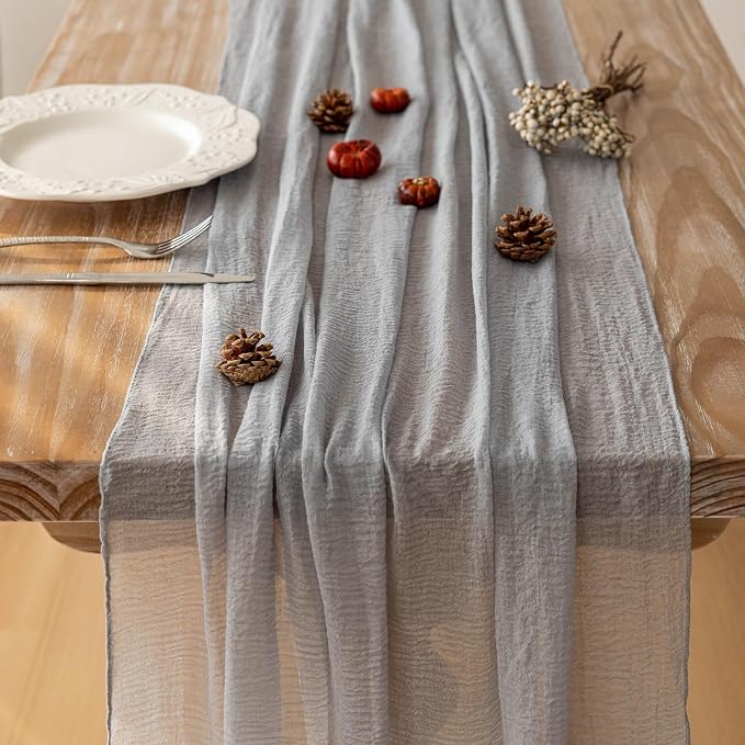 6Pcs Dusty Blue Cheesecloth Table Runner 120 Inches for Party Home Decor | For Wedding Baby Shower Bridal Shower Birthday Engagement Party 10FT Rustic Boho Home Decorations