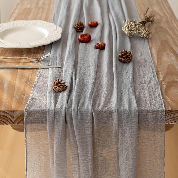 10Pcs Dusty Blue Cheesecloth Table Runner 120 Inches for Party Home Decor | For Wedding Baby Shower Bridal Shower Birthday Engagement Party 10FT Rustic Boho Home Decorations