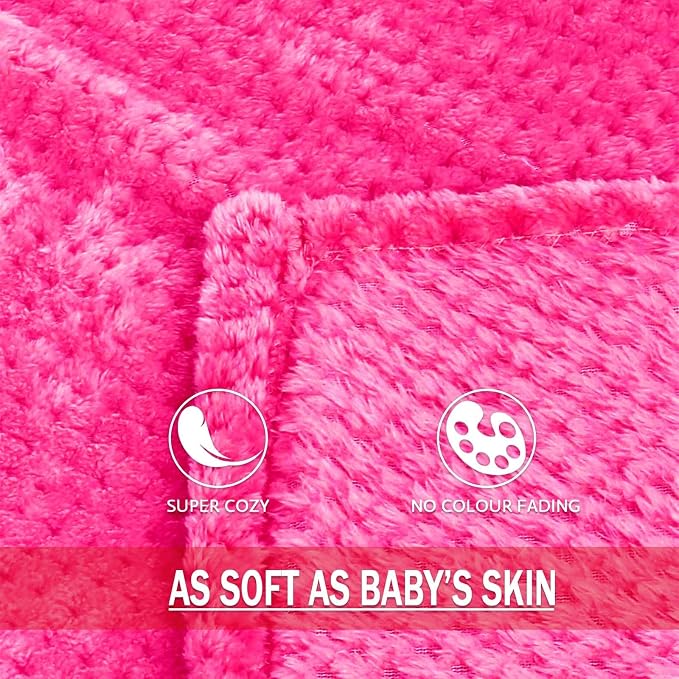 Exclusivo Mezcla Soft Waffle Fleece Bed Blanket Twin XL Size, Hot Pink | Lightweight Plush Blanket for Bed, Couch, Sofa, Cozy Fluffy Design for Bedroom, Guest Room, All Season, 90x66 Inches