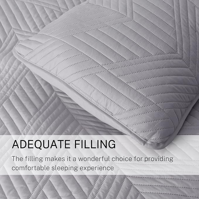 Exclusivo Mezcla Ultrasonic Twin Quilt Bedding Set, Light Grey | Lightweight Bedspreads, Soft Microfiber, Modern Geometric Coverlet, All Season Bed Cover, 1 Quilt and 1 Pillow Sham