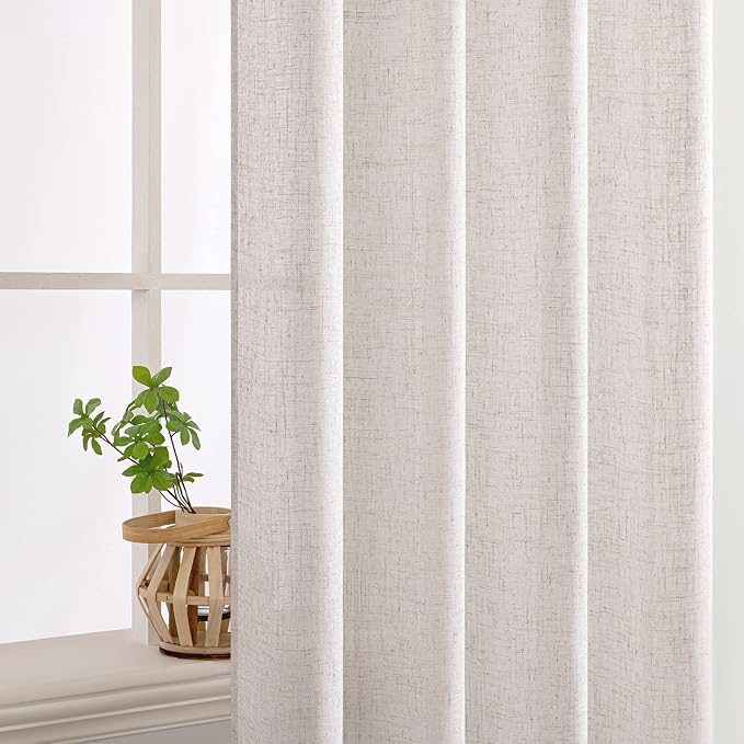MIULEE White Linen Curtains 52x96 Inch Long for Bedroom Living Room | Soft Thick Linen Textured Window Drapes, Semi Sheer Light Filtering, Back Tab Rod Pocket,Burlap Look Christmas Decor，2 Panels