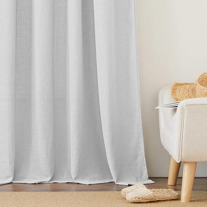 RYB HOME Linen Sheer Curtains for Kitchen, Casual Wave Texture Semi Sheer Curtains for Bedroom/Bath, Privacy Window Curtains for Home Office, Dove Grey, 52 x 45 Each Panel, 2 Pieces