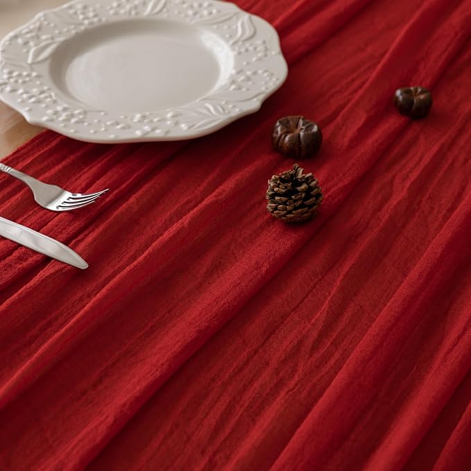 Red Cheesecloth Table Runner 120 Inches for Party Home Decorations | For Wedding Baby Shower Bridal Shower Birthday Engagement Party 10FT Rustic Boho Home Decor