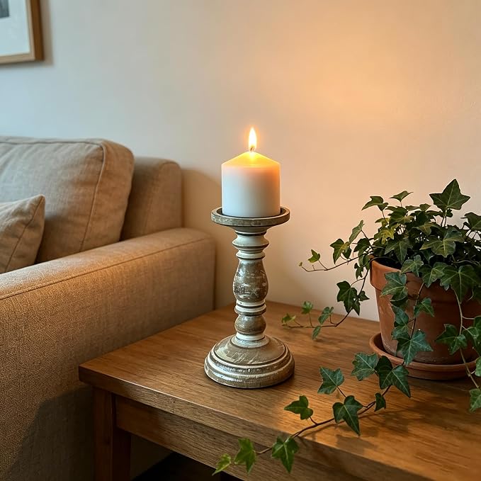 Hosley Set of 2 High Wood Candle Holder 8 Inch High for Pillar Wax Candles Flameless Candle. Distress Finish Candleholder. Ideal Gift for Wedding Party Home Spa Reiki Aromatherapy Candle Gardens O4