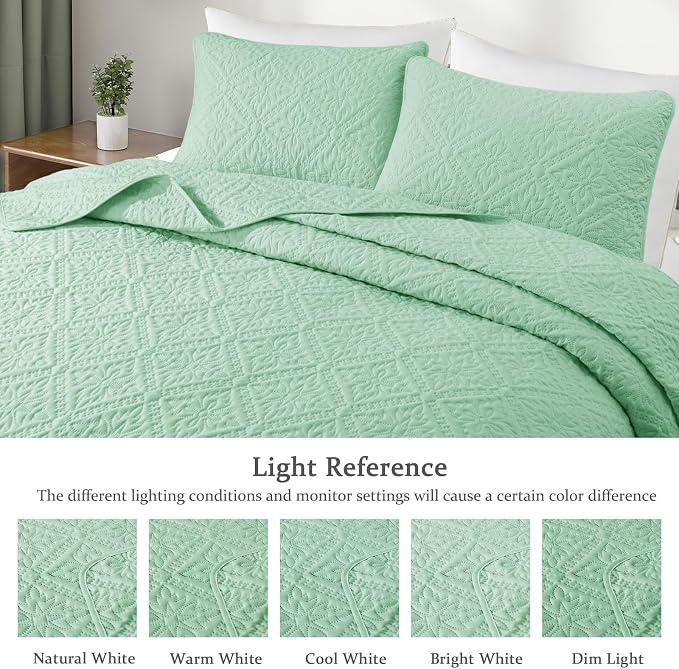 Exclusivo Mezcla California King Quilt Set, Sage Green | Lightweight Soft Bedspreads Coverlets, All Season Bedding with 2 Pillow Shams, Modern Style for Bedroom Guest Room