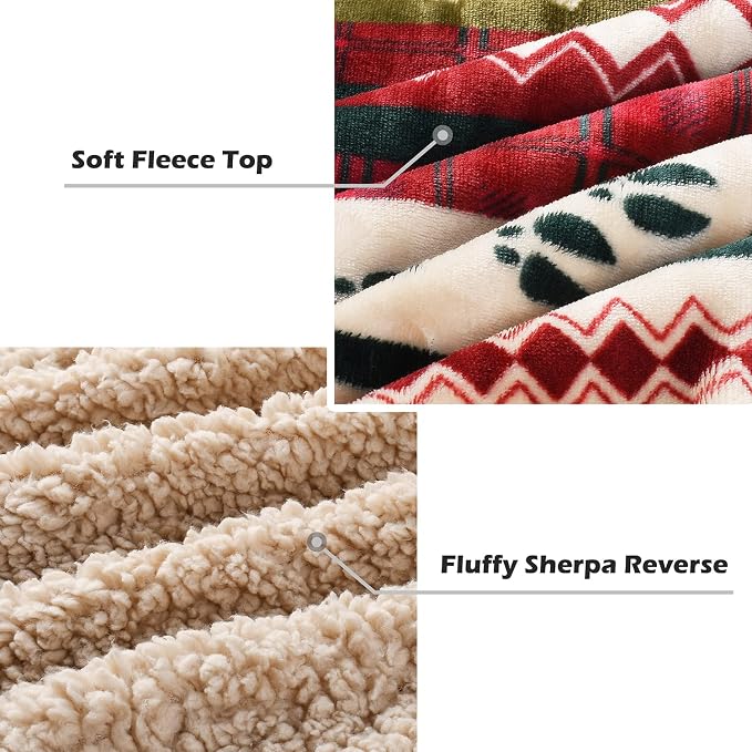 Catalonia Christmas Sherpa Throw Blanket, Xmas Theme Throws for Couch Bed, Plush Blanket | Super Soft, Warm, Fluffy, Comfy, 60x80 inches