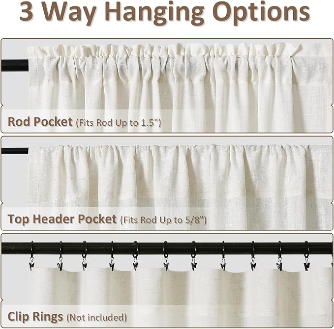 Extra Long Linen Curtains 124 Inches Long for Living Room Natural Cream Semi Sheer Curtain Rod Pocket 2 Panels Set Boho Farmhouse Light Filtering Window Drapes for Bedroom Beige Ivory 52x124