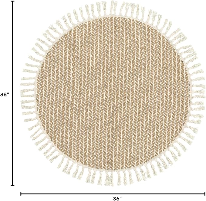 Lahome Boho Round Rug 3ft, Small Circle Washable Rugs for Entryway Kitchen | Indoor Door Bath Mat Woven Cotton with Tassels, Farmhouse Decor Area Rug Non Shedding Carpet for Bedroom Entry Dorm, Khaki
