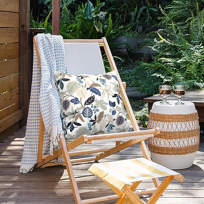 Outdoor Throw Pillow Covers 18”x18”, Decorative Pillow Covers for Patio Furniture, Modern Cushion Cases for Garden Couch Home Sofa Bed Office Chair, Pack of 2, Breeze Leaves Beige