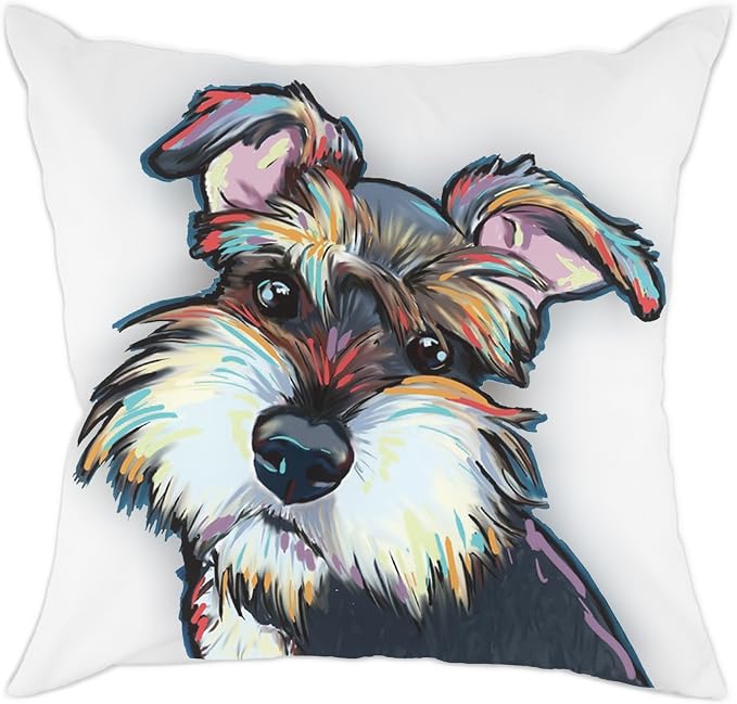 Cute Pet Schnauzer Dog Pattern Polyester Throw Pillow Cover Car Sofa Cushion Cover Pillowcases Home Decor 18"x18" Inch