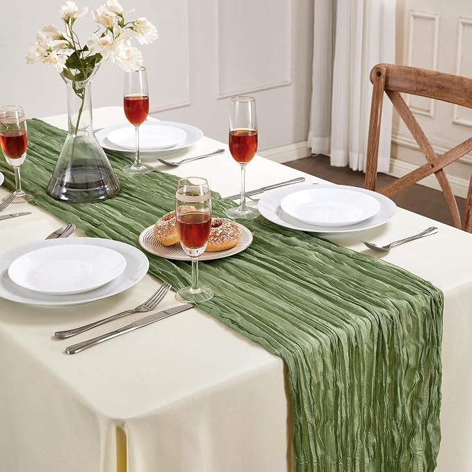 Sage Green Cheesecloth Table Runner 35×120Inch Fall Boho Wedding Home Decor | Rustic cheese cloths Sheer Gauze for Wedding Bridal Baby Shower Birthday Party Table Decor Halloween Thanksgiving Christmas