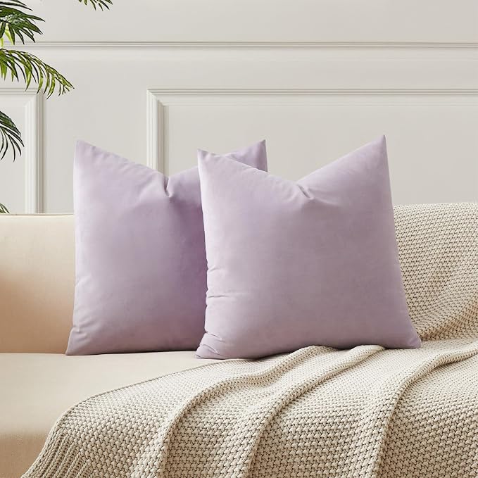 JUSPURBET 28x28 Euro Velvet Throw Pillow Covers Set of 2,Lilac