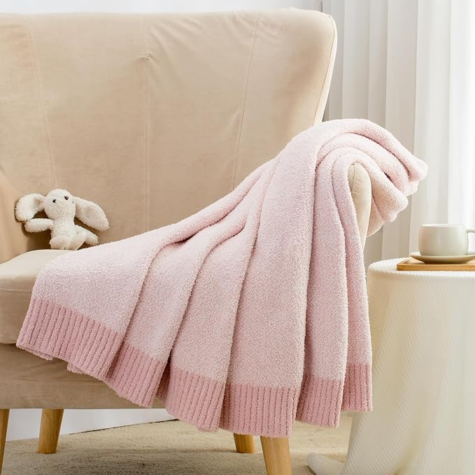 Carriediosa Heather Throw Blanket 60x80, 400GSM Ultra Soft Microfiber | Dusty Pink, Fuzzy Fluffy Cozy Plush Knit Knitted Throws, Lightweight Cute Preppy Fall Blankets for Couch, Bed