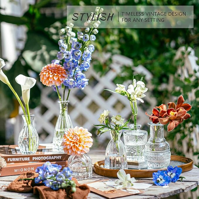SUPMIND 16Pcs Clear Glass Bud Vase, Small Flower Vase for Centerpieces Bulk | Mini Vintage Vases Set, Cute Vases for Wedding, Home Decor, Table Centerpieces Decoration