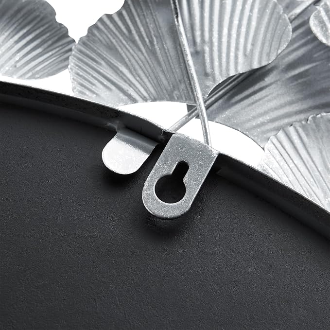 Martha Stewart Wall Décor Large Gingko Leaf Round Wall Mirror for Living Room, Iron Metal Plate Frame Antique Finish, Ready to Hang Bedroom Decoration, Eden, 30.5", Silver