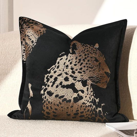 Velvet Throw Pillow Covers 18x18'', New Upgrade Brown Cheetah Leopard Embroidered Pillows Cover, Decorative Pillow Cushion Cover for Sofa Bed Bedroom Living Room