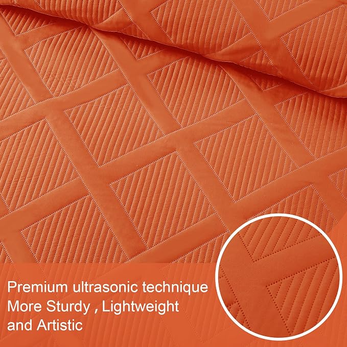 Exclusivo Mezcla Twin Size Quilt Set, Burnt Orange | Soft Bedspreads with 1 Pillow Sham, Modern Striped Pattern, Lightweight Bedding Set Coverlets for All Seasons, 68x88 Inch
