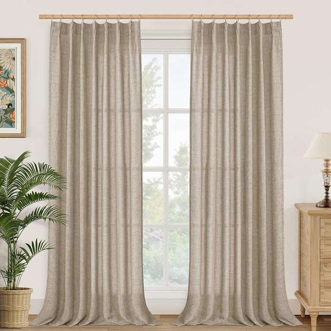 YoungsTex Oatmeal Linen Curtains 84 Inch Length for Living Room 2 Panels, Light Filtering Drapes with Back Tab Natural Window Treatments for Bedroom, 40 X 84 Inch