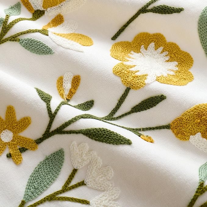 Embroidered Floral Lumbar Pillow Covers Flowers Decorative Couch Pillow Covers Farmhouse Green Floral Tufted Pillow Covers 12x20 Square Cushion Cases Set of 2 for Living Room Couch Sofa Bed Home Decor