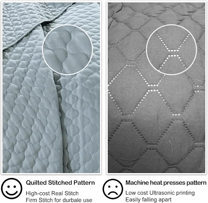 HORIMOTE HOME Quilt King Size Chambray Blue, Lightweight Quilt for Summer, Ultra-Soft Polyester Modern Style Quilted Clouds Pattern Bedspread Quit Set 3 Pieces(1 Quilt and 2 Pillow Shams)