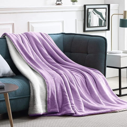 Walensee Sherpa Fleece Blanket (King Size 108”x90” Lilac) Plush Throw Fuzzy Super Soft Reversible Microfiber Flannel Blankets for Couch, Bed, Sofa Ultra Luxurious Warm and Cozy for All Seasons