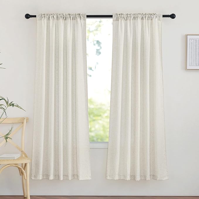 NICETOWN Bedroom Curtains Linen Blend Texture, Rod Pocket & Back Tab Privacy Added with Light Filtering Vertical Drapes for Bedroom/Living Room, Natural, W42 x L72, 2 Panels