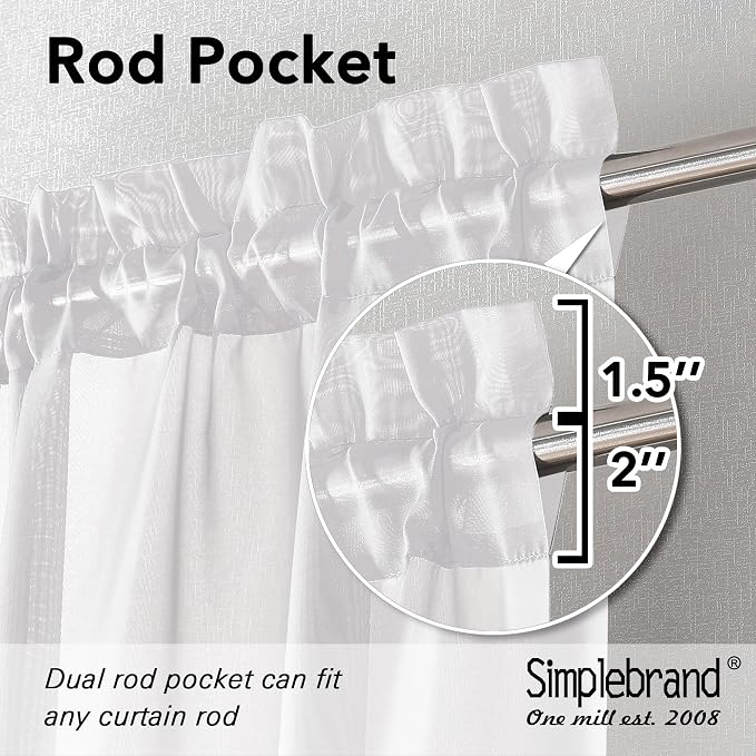 Simplebrand White Sheer Curtains 84 Inches Long, Light Filtering Rod Pocket Solid Color Window Sheer Curtain Panels, Elegant Curtains & Drapes for Living Room, Bedroom 2 Panels (White, 59" W x 84" L)