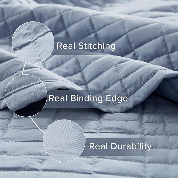 Comfort Spaces Kienna Twin Quilt Bedding Set 2 Piece, 66"x 90" Blue | Soft Cozy Lightweight Summer Twin XL Coverlet for College Dorm, Quilted Extra Layer, Modern Casual Bedroom Decor, OEKO-TEX
