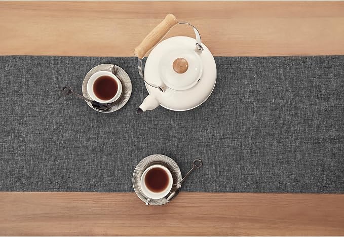 Solino Home 100% Pure Linen Table Runner Charcoal Grey, Athena 14 x 72 in | dresses up dining tables for everyday meals, European flax fibres, machine washable, Charcoal Grey, soft, OEKO-TEX Certified