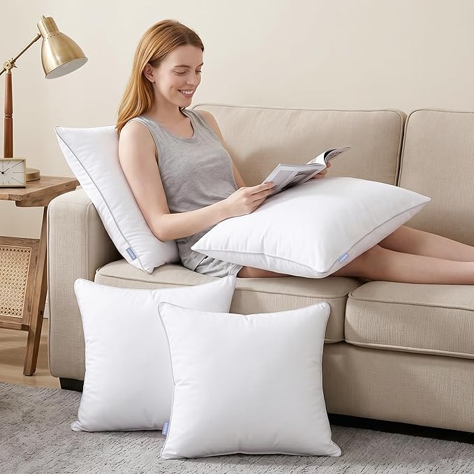 Leeden 12 x 20 Pillow Inserts (Set of 2) - Throw Pillow Inserts with 100% Cotton Cover - Decorative Rectangle Interior Sofa Pillow Inserts with Zipper for Sofa, Couch and Home Decor- White