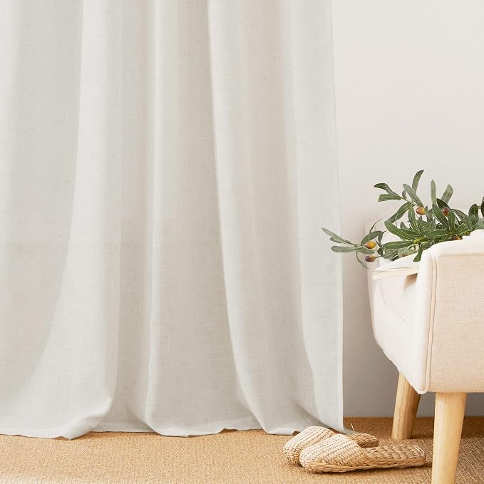 RYB HOME Short Semi Sheer Curtains for Small Window 45 inches Long | Light Filtering Privacy, Boho Country Rustic, Kitchen Cafe Bathroom RV Camper, Rod Pocket, W42 x L45, Linen, 2 Panels