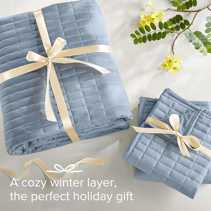 Comfort Spaces Oversized Bedspread Queen Quilt Set 3 Piece 102x 118 Blue | Coverlet for Summer Soft Cozy Lightweight All Season Quilted Extra Layer with Matching Sham, Bedroom Decor OEKO-TEX Certified